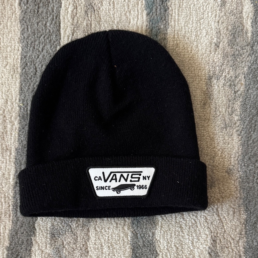 Vans Black Knit Beanie with Logo Patch